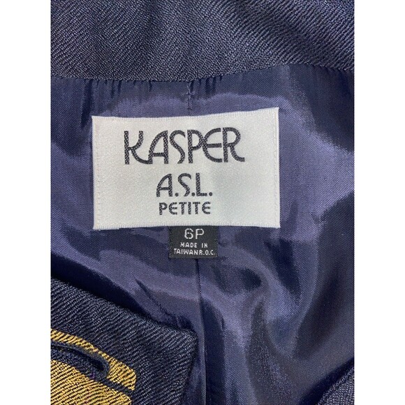 KASPER For ALS Vtg SKIRT SUIT In Mustard & Blue Plaid Size 6P w/Shoulder Pads - Picture 6 of 16